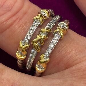 David Yurman Petite Helena Three Row Ring with 18k Gold and Diamonds Size 8